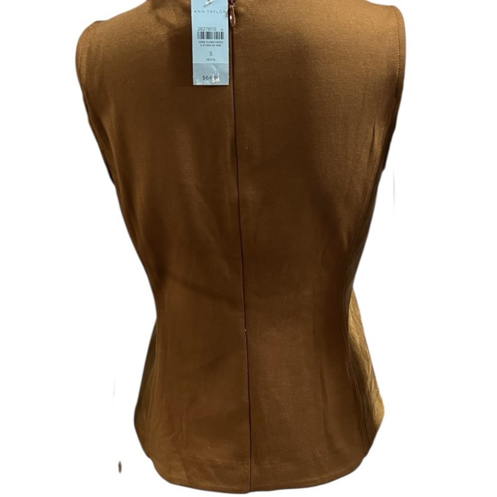 Ann Taylor Petite Brown Sleeveless Crew Neck Suede Feel Top Zip/Hook/Eye Size SP - Picture 5 of 9